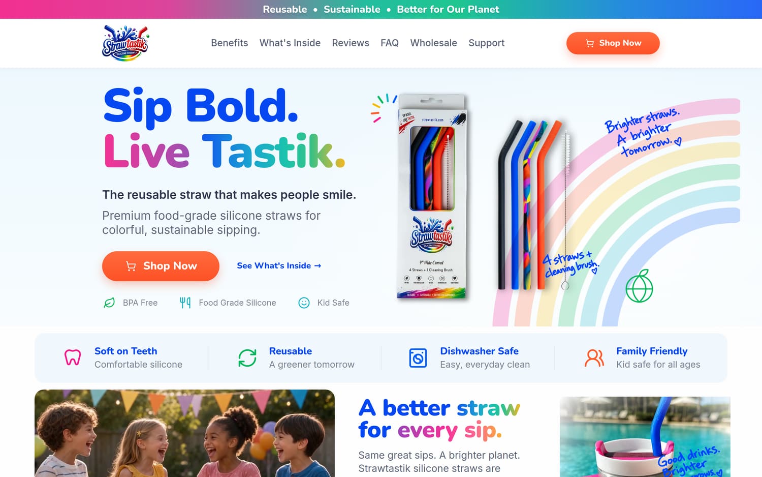 Homepage of Strawtastik, a retail shop website built by LocalForge